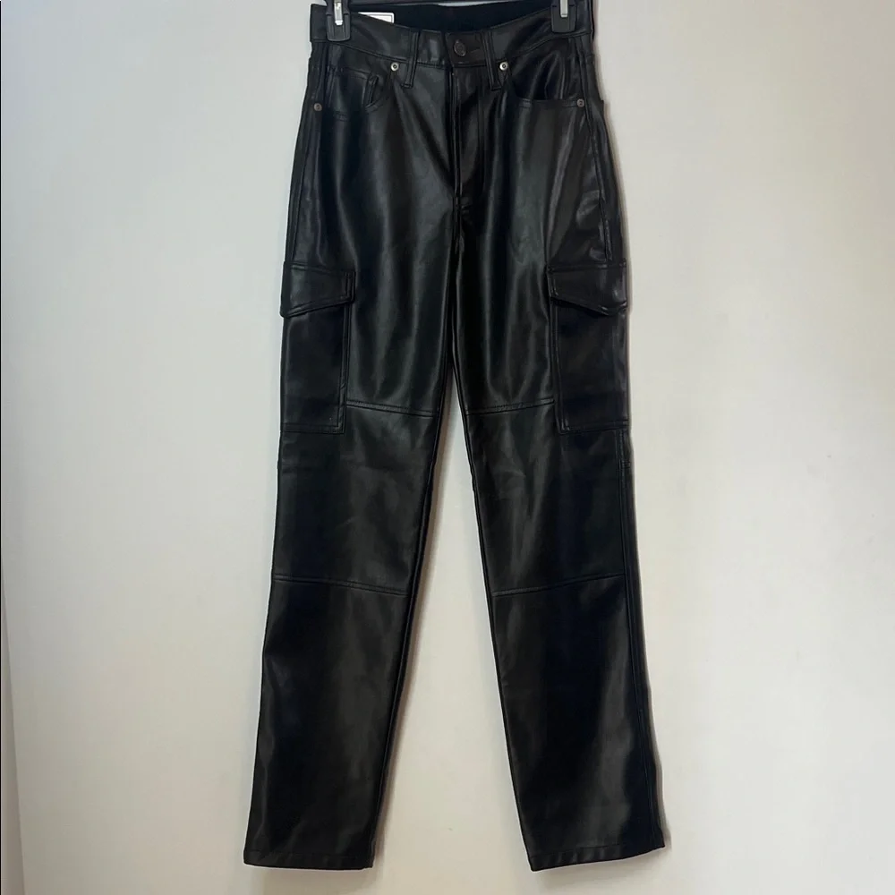 GAP Women’s Black Cargo Straight‎ Leg Faux Leather High Rise Pants Size 25